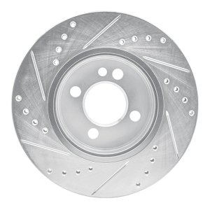 Mini Cooper Brake Rotor (1) - Front Right - R1 Concepts - Drilled & Slotted - Silver - `07-`15